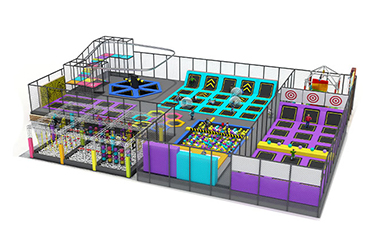 What is the recommended indoor trampoline park size and height?